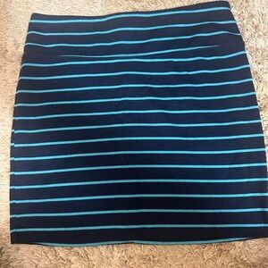 Y2K blue and navy striped polyester, rayon & spandex mini skirt in a M